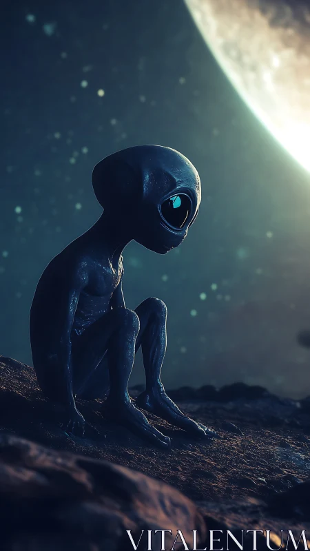 Solitary extraterrestrial observes a distant illuminated planet