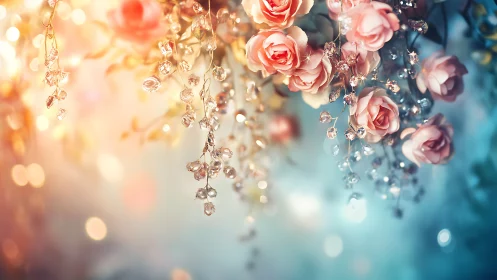 Elegant Hanging Roses with Crystal Beads.