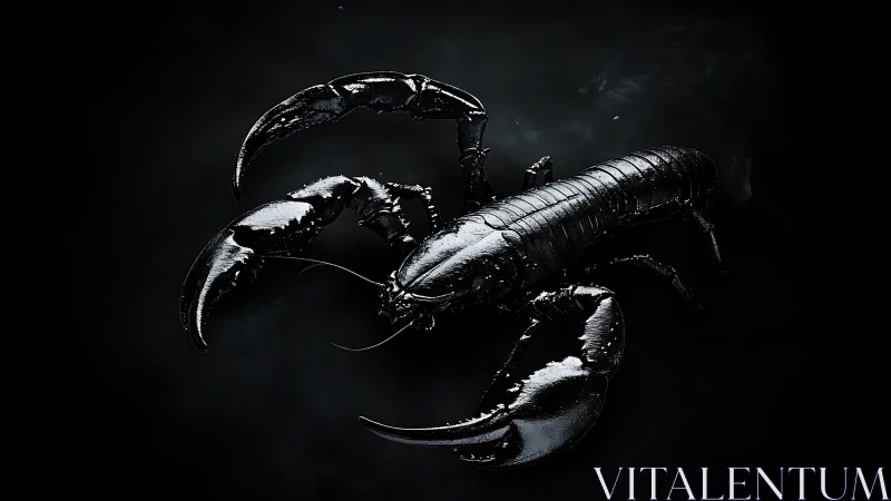Glossy black scorpion render emphasizes armored claws