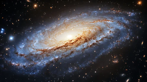 Spiral galaxy glows with radiant core and star-filled arms.