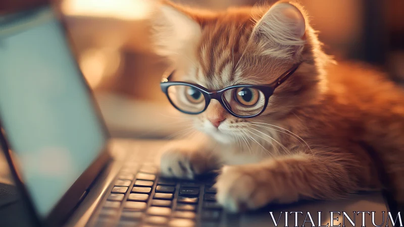 Scholarly Tabby Decoding the Digital Realm Through Spectacles