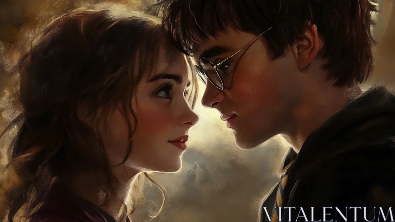 Two figures share an intimate moment in warm, luminous light.