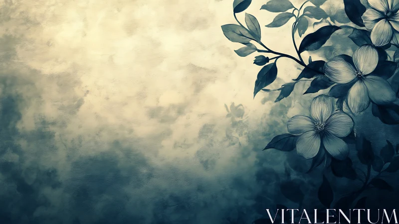 Ethereal White Blossoms Emerging from Atmospheric Mist.