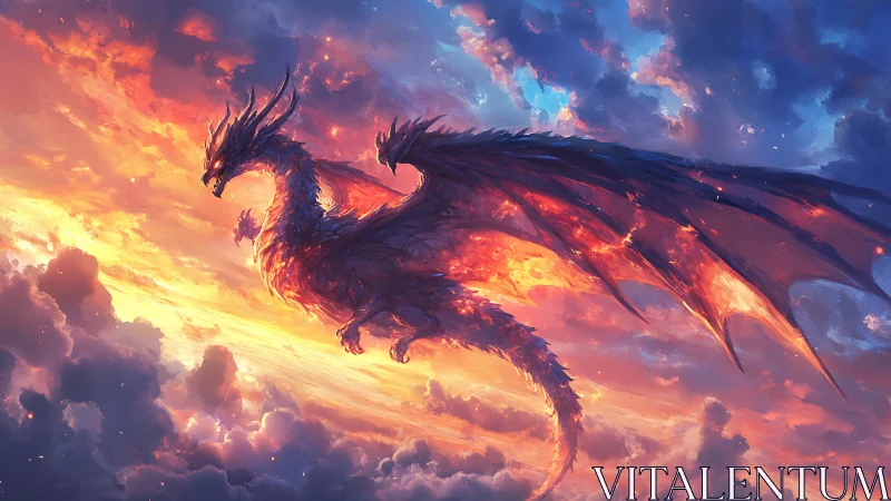 Winged dragon silhouette traverses illuminated cloudscape