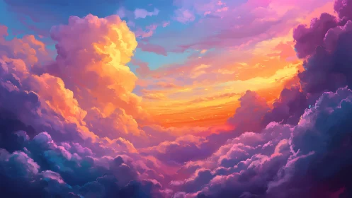 Radiant sunset clouds melt into a dreamy pastel horizon