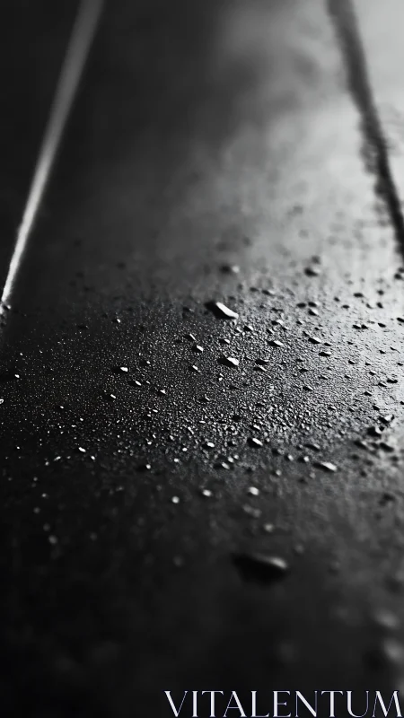 Glistening raindrops rest softly on a quiet dark surface