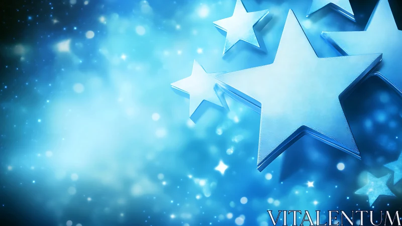 Luminous blue stars float in a dreamy cosmic glow.