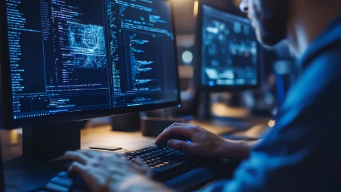 Focused programmer shapes clean code in a modern workspace