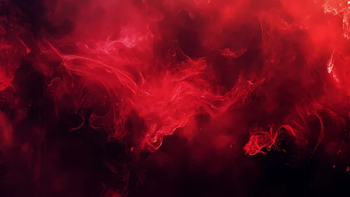 Vivid Red Abstract Smoke Swirl Digital Art with Dramatic Texture.