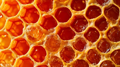 Honeycomb macro with translucent golden hexagonal cells.