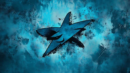 Sharp blue abstract star logo on textured splatter field.