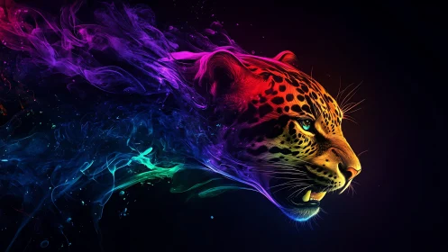 Neon Leopard in Motion Against Darkness.