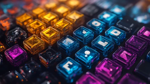 Glowing glass keyboard keys celebrate colorful digital play
