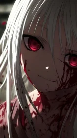 Crimson gaze of the silver haired night wanderer.