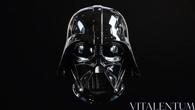 Highly reflective sci‑fi helmet rendered in dramatic frontal view