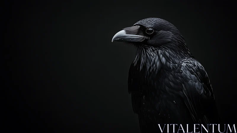 Close-up portrait of a black raven on dark background.