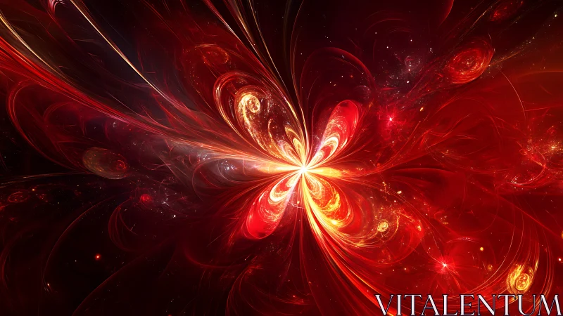 Radiant cosmic blossom erupts with swirling red energy.