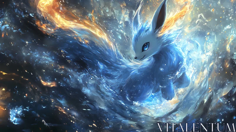 Blue fox-like creature is rendered in swirling elemental energy