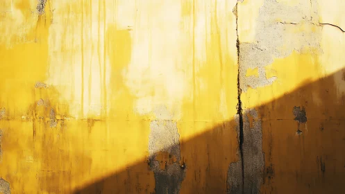 Sunlit yellow wall reveals textured decay and bold contrast