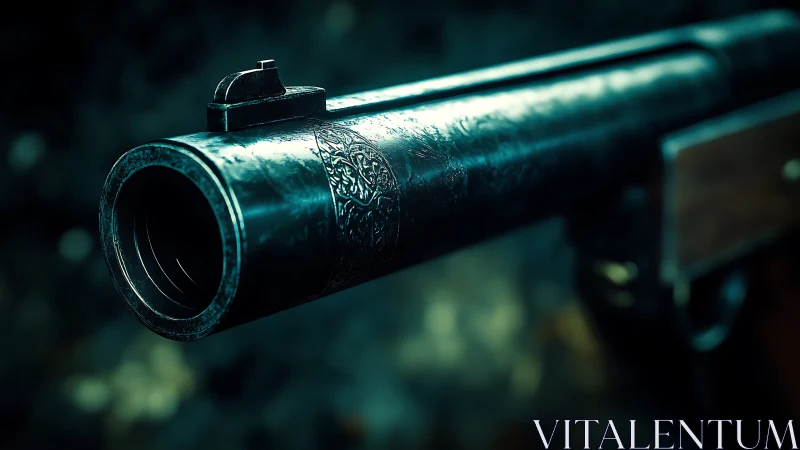 Metallic firearm barrel shows rifled bore and surface detail