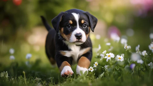 Tiny garden explorer trots through a blur of spring light
