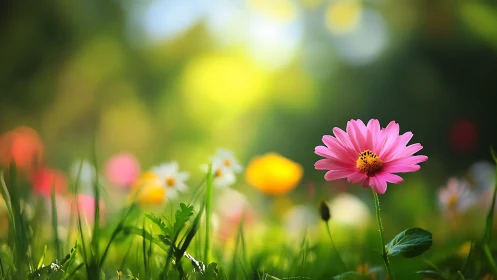 Vibrant Blossom Symphony in Sunlit Garden Meadow.
