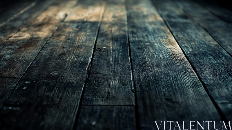Weathered Wooden Floorboards in Moody Lighting, Rustic Style.