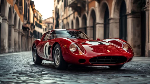 Scarlet racing legend lounges confidently on old stone streets