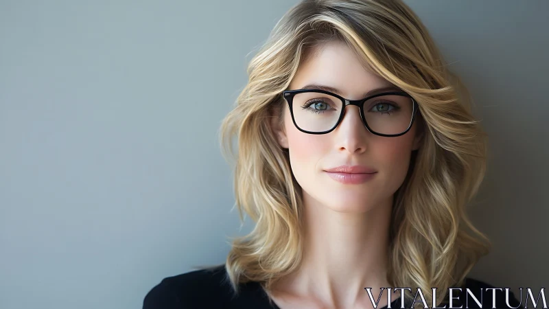 Confident blonde woman with glasses in modern portrait photography.