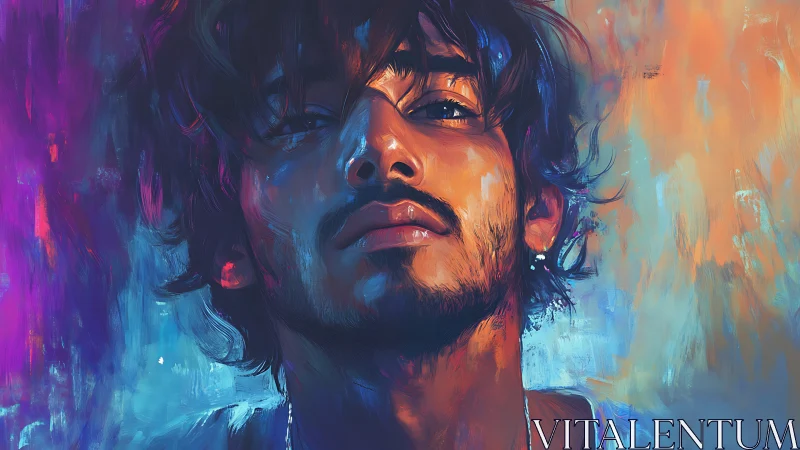 Portrait in electric twilight and quiet firelight.