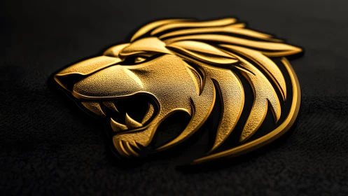 Golden lion head emblem in modern 3D style on dark background.