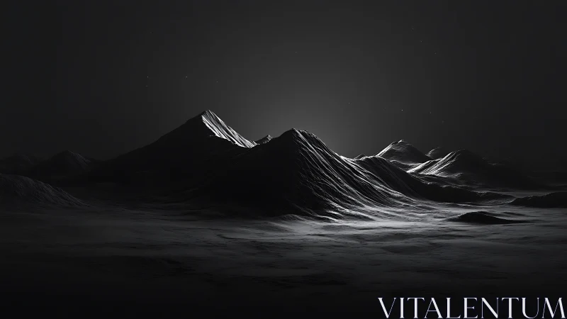 Luminous peak emerging from shadowed monochrome range.