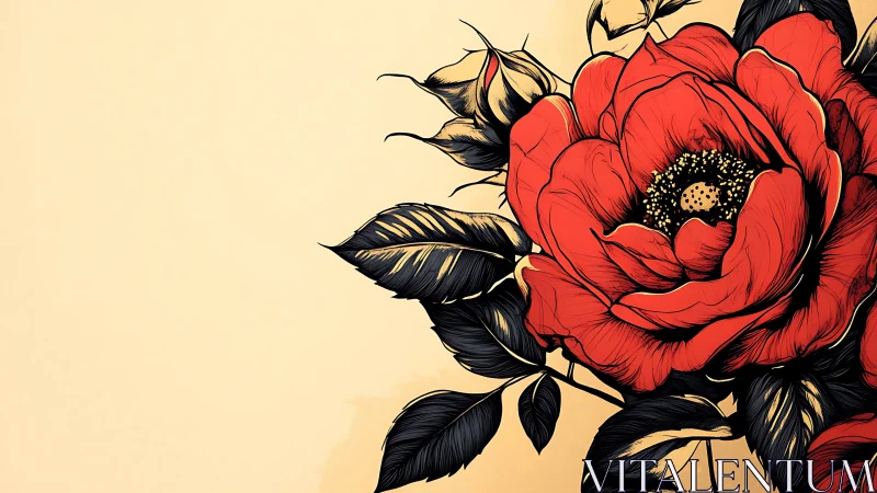 Scarlet ink-bloom rose leaning into a golden hush.