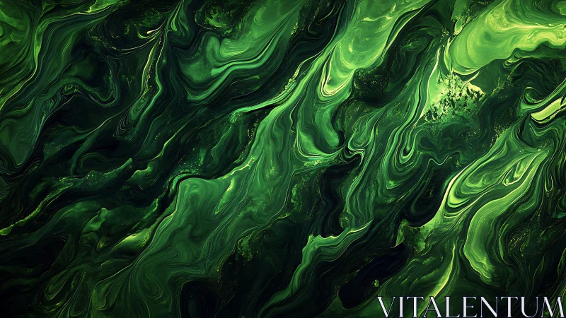 Green fluid abstract pattern with layered swirling forms.