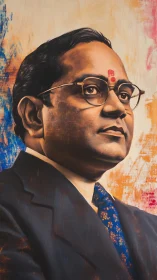 Formal portrait of suited man with glasses and textured brushwork