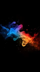 Vibrant rainbow smoke swirls glow against deep black space