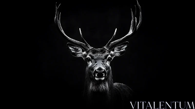 Stag stands isolated in high contrast black background portrait