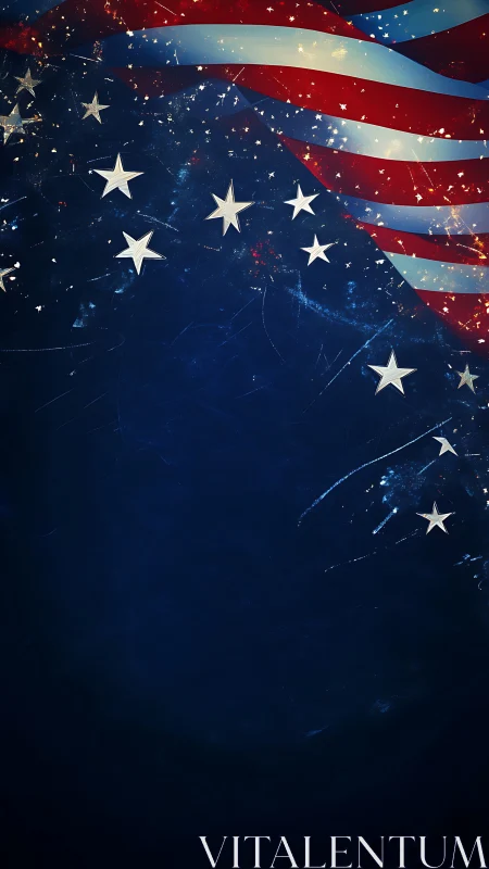 Abstract American flag banner with scattered bright stars.