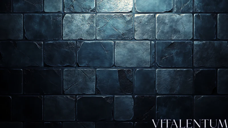 Dark slate tile wall shows cold reflective stone surface
