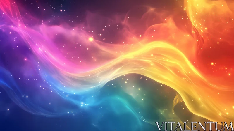 Luminous rainbow nebula waves in deep cosmic space.