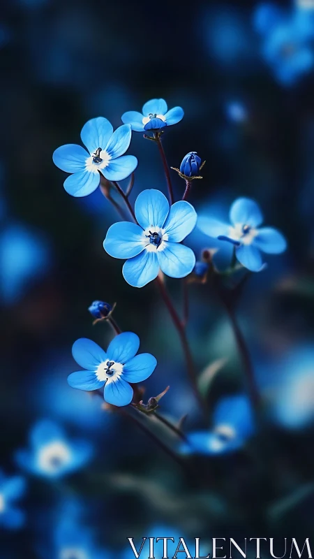 Delicate Blue Forget-Me-Nots in Selective Focus Macro Photography.