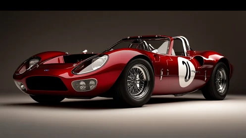 Vintage red race car rendering with gloss detail.