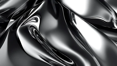 Shiny Metallic Abstract Waves in Modern Digital Art Style.
