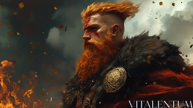 Battle-hardened warrior rendered with dynamic lighting and embers