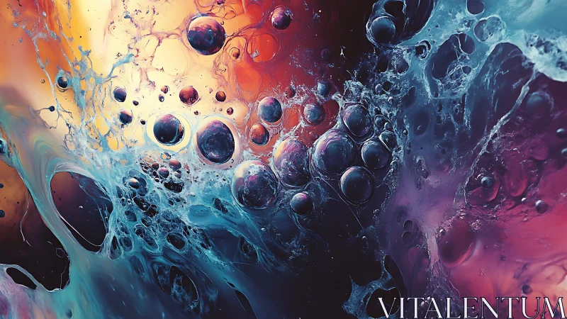 Swirling cosmic bubbles dance through glowing liquid color