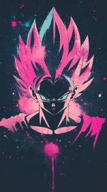 Neon warrior aura splashed in cosmic pink and teal glow.