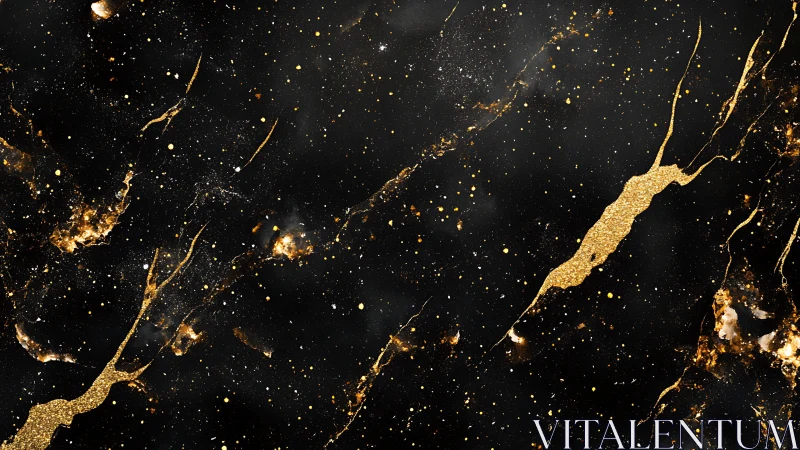 Black marble galaxy texture with luminous gold fissures.