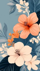 Coral and Cream Floral Composition Against Teal.