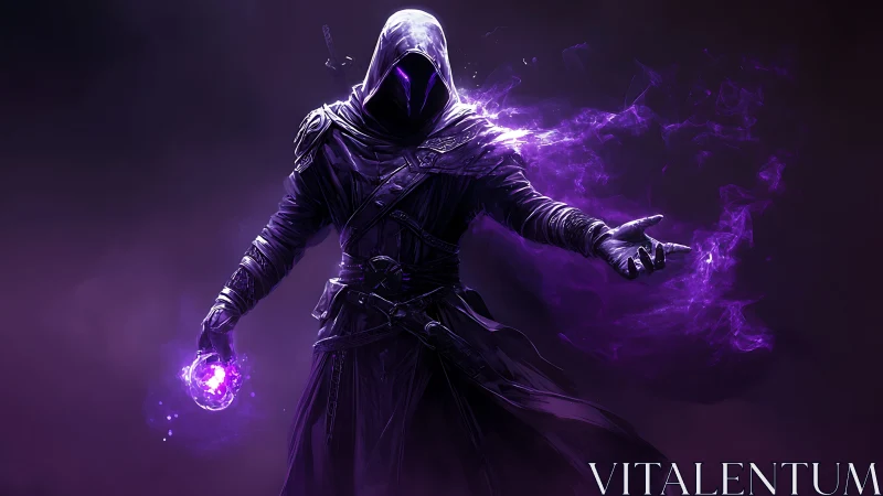 Hooded void mage channels swirling violet arcane power