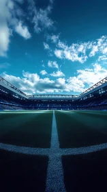 Under stadium lights, a quiet pitch waits for kickoff.